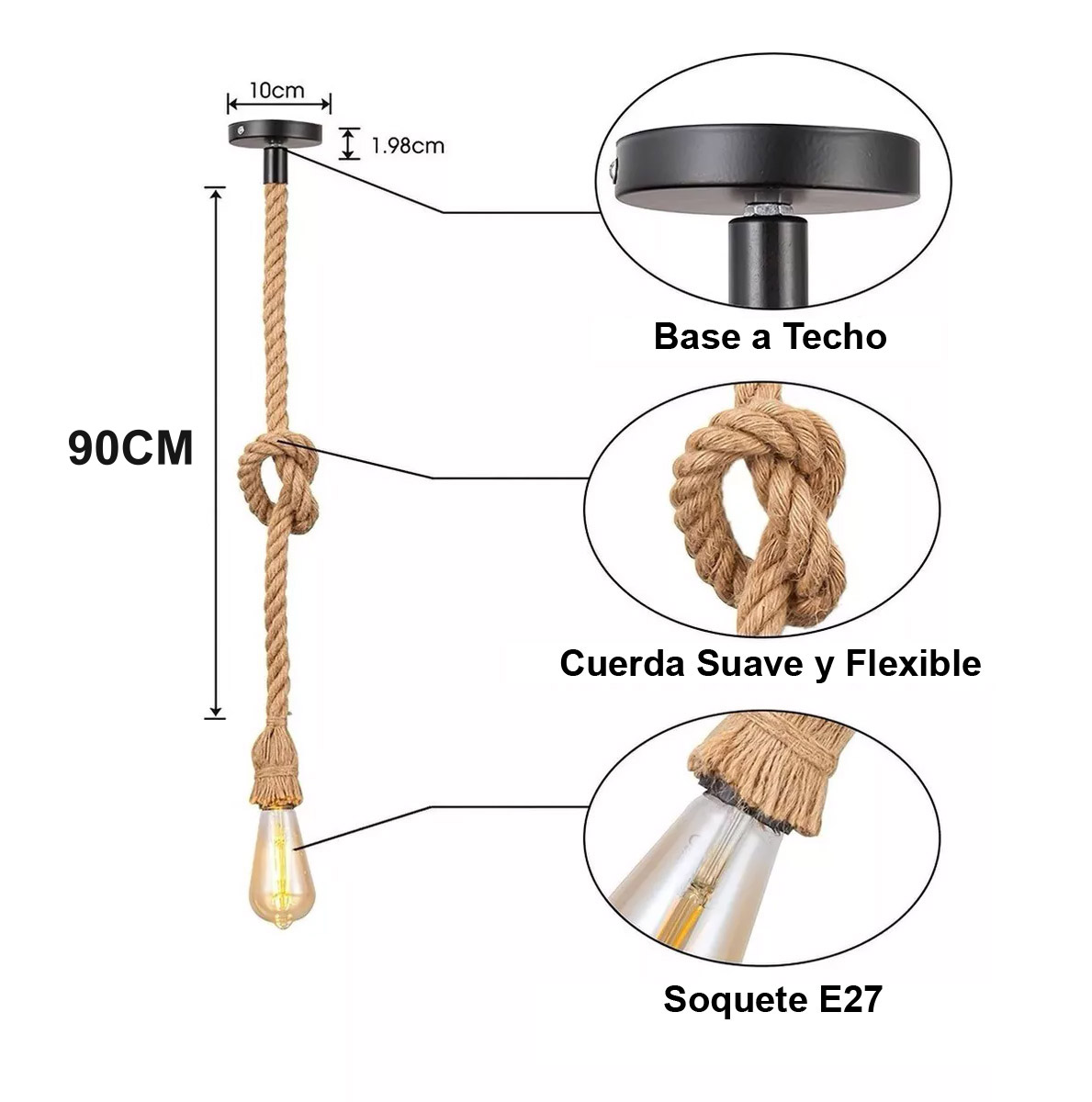 Lampara Colgante Cuerda Rustica - Imagen 4